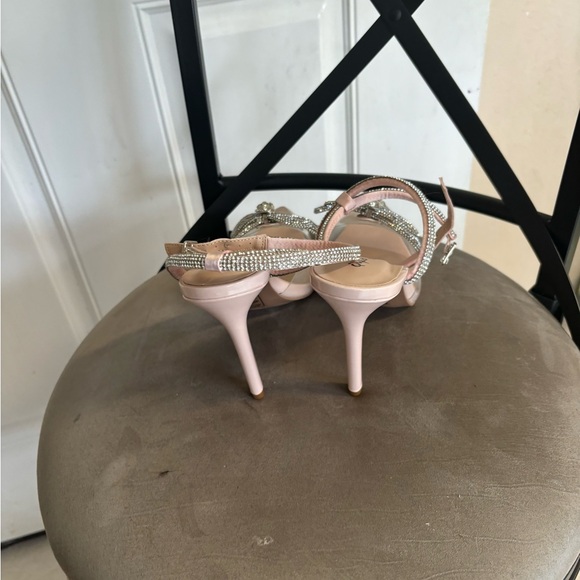 Size 8.5 Qupid Blush transparent Rhinestone Bow Ankle Strap Pointy Toe 4” heels - Picture 6 of 9